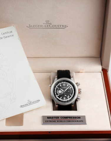 Jaeger LeCoult re Platinum Extreme.World Chronograph.Jaeger-LeCoultre, Master Compressor - Extreme World.Chronograph, No. 129/200, case No. 0133, Ref. 150.6.22..Made in a limited edition of 200 pieces in 2005..Very fine and rare, oversized, self-winding, 
