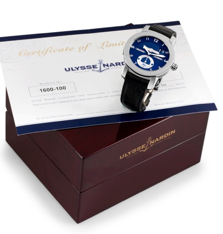 Ulysse Nardin 160th Anniversary.Chronometer.Ulysse Nardin, Chronometer 1846-2006, 160th Anniversary.No. 263, Ref. 1600-100. Made in a limited edition of 500.pieces in 2006, sold on February 2008..Very fine and rare, curved oval, self-winding, water-resist