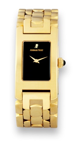Audemars Piguet, Promesse, movement No. 458260.case No. E 11664, Ref. 67260BA. Made in the 2000's..Fine and elegant, heavy, rectangular curved, water resistant.18K yellow gold lady