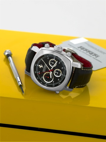 Ferrari - Chrono _ Rattrapante _ FER 00005.Ferrari, Engineered by Officine Panerai, Scuderia.Rattrapante, No. OOR 57/69, case No. BB 1317491, Ref..F 6657. Made in a limited series of 69 pieces in 2008..Fine, cushion-shaped, large, water resistant, self-wi