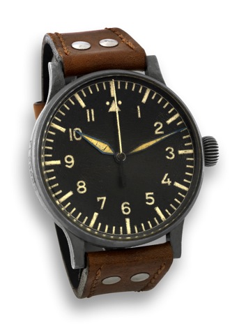 B -Uhr - World War II.German Air Force (Luftwaffe).B-Uhr, design: Thommen, instrument No. 127-560 A-1.movement (Werk) No. 890, request (Anforderungs) No. FI..23883. Made by Wempe, Hamburg, in the early 1940's..Fine and rare, large, matte stainless steel m