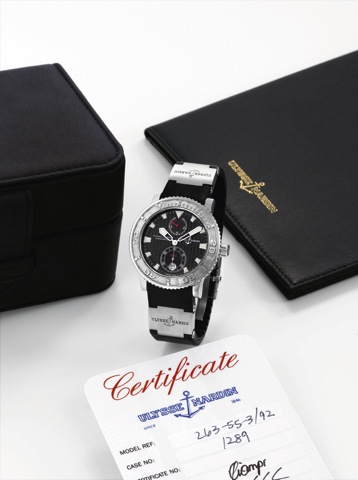 ULYSSE NARDIN _ Maxi Marine Chronometer.Marine Chronometer Ulysse Nardin, Marine Chronometer.1846, Officially Certified Chronometer. No. 1289.Ref. 263-55. Made in 2007, sold on April 27, 2007..Fine, self-winding, water-resistant, stainless steel chronomet