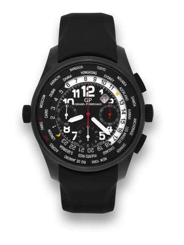 Girard-Perregaux _ Black Shadow.Ceramic and Titanium World Time.Girard-Perregaux, No. Ce/TI 194, Ref. 49820. Made in a.limited edition circa 2010, sold in February, 2011..Very fine, large, world time, self-winding, water-resistant.ceramic and titanium bla