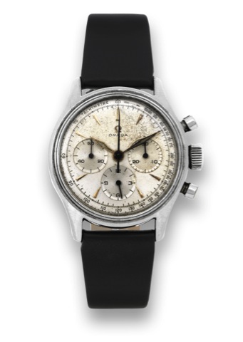 OMEGA - STEEL - CHRONOGRAPH.Omega, No. 10828252, Ref. 152-1. Made in the early 1950's..Fine, stainless steel, water-resistant wristwatch with round.button chronograph, registers and tachometer.