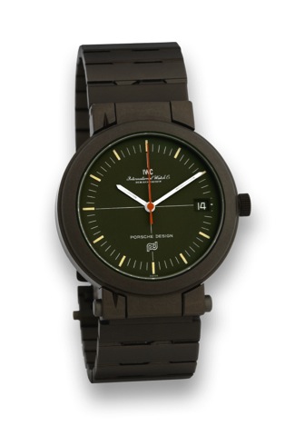 IWC, COMPASS WATCH.International Watch Co., Schaffhausen, Porsche Design -.The Compass Watch, Automatic. Made in the early 1990's..Fine and very unusual, anti-magnetic, center-seconds, selfwinding.water-resistant, olive-colored, PVD-coated aluminum.wristw