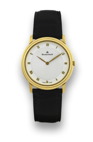 BLANCPAIN VILLERET.Blancpain, Villeret, No. 1819, Ref. 2186. Made in the 1990's..Fine, thin, 18K yellow gold wristwatch with an 18K yellow gold Blancpain buckle..Accompanied by a fitted box and certificate..To be sold without reserve