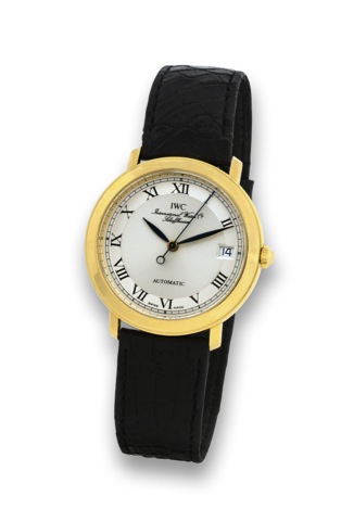 IWC - YELLOW GOLD - AUTOMATIC.International Watch Co., Schaffhausen, Automatic, No..2530244, case No. 2482424, Ref. 3209. Made in the 1980's..Fine and rare, center seconds, self-winding, water-resistant.18K yellow gold wristwatch with date and an 18K yell