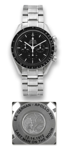 OMEGA - APOLLO XVII - STEEL SPEEDMASTER.Omega, Speedmaster Professional Apollo XVII _ E.A. Cernan.Last Man on the Moon, No. 0478/ 3000, Ref. 35745100. Made.in a limited edition of 3000 pieces circa 2005..Fine and rare, water-resistant, stainless steel wri