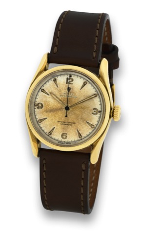 ROLEX _ REF. 6092 _ BOMBAY.Rolex, Oyster Perpetual, Officially Certified Chronometer,.case No. 791663, Ref. 6092. Made in 1951..Fine, center seconds, self-winding, water-resistant, 14K yellow.gold wristwatch.