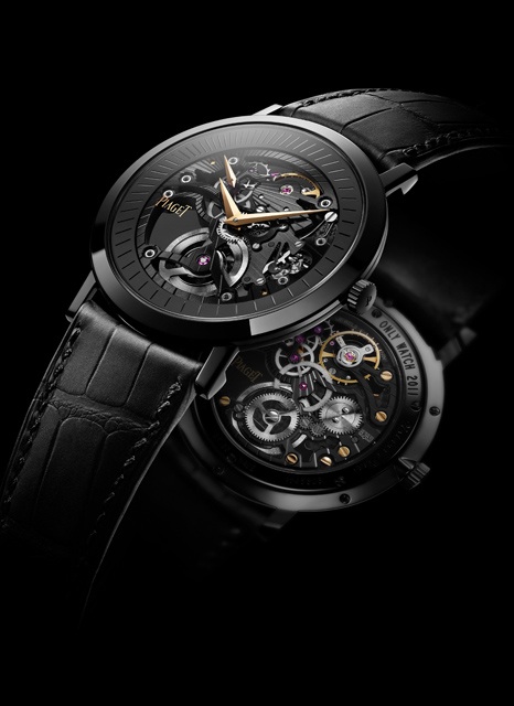 Piaget, Altiplano for Only Watch.Piaget, Altiplano Skeleton, Ref. G0A36522..Refined and unique, ultra-thin, black PVD-treated.18K gold wristwatch with black PVD-treated ultrathin.skeleton Manufacture movement. Delivered.with box and certificate.