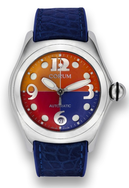 CORUM BUBBLE PROTOTYPE FOUR COLORS.Corum, Bubble Automatic, movement No. 519053, case No. 688911, Ref. 82.150.20. Made in the 1990's..Fine and unusual, large and curved, self-winding, water resistant, stainless steel wristwatch with center-seconds.date, t