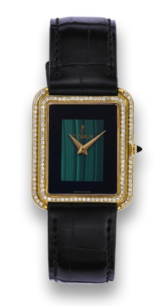 CORUM, JOAILLERIE.Corum, Joaillerie, case No. 168172, Ref. 27218..Fine, thin, rectangular, 18K yellow gold and diamond.wristwatch. Made in the 1980's.