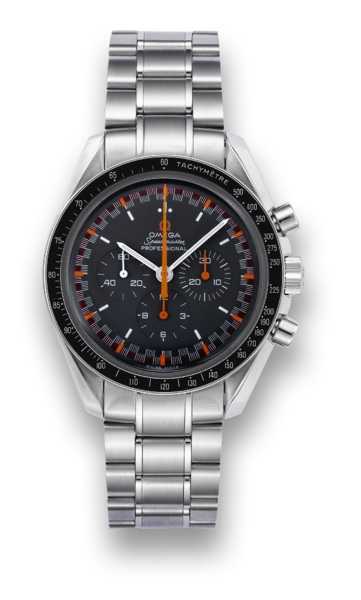 OMEGA APOLLO XI 35TH ANNIVERSARY MODEL.JAPANESE EDITION.Omega, Speedmaster Professional Mark II, case No..77131675, Ref. 3570-40. Made in 2004 to commemorate the.35th Anniversary of Apollo 11..Fine, asymmetric, water-resistant, stainless steel wristwatch.