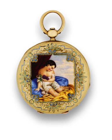 BAILLY, GOLD & ENAMEL PENDANT WATCH.Bailly, Succr. De Weibbel, Quai du Rhone 