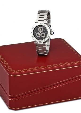 CARTIER, REF. 1352 1.CHRONOGRAPH, STEEL.Cartier, Chronograph, Pasha de Cartier. Quartz, No. CO 51690, Ref. 1352 1..Made in the 1990's..Fine, water-resistant, stainless steel.quartz wristwatch with round button.chronograph, registers, date and a.stainless 