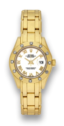 ROLEX REF. 69318, LADY'S.DATEJUST, GOLD AND.DIAMONDS.Rolex, Oyster Perpetual, DateJust.Superlative Chronometer Officially.Certified, case No. S495162, Ref..69318/69000. Made in 1993..Very fine, center seconds, self-winding.water-resistant, 18K yellow gold