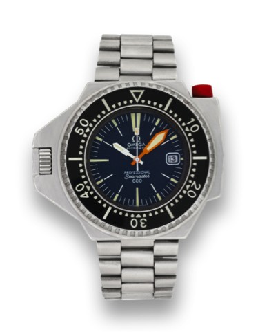 OMEGA SEAMASTER 600.PLOPROF.Omega, Automatic, Professional.Seamaster 600, 1ST Generation, Ref. ST.166.0077. Made in the 1970's..Fine and rare, large, asymmetric, center.seconds, self-winding, water-resistant.stainless steel wristwatch with date and.a stai