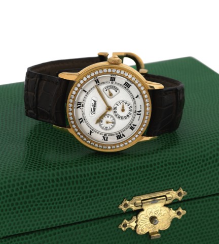 TABBAH REF. 5.60346 YELLOW GOLD.DIAMONDS AUTOMATIC.Tabbah, Swiss, Personal, case No. 98840, Ref. 5.60346..Made in the 1990's..Very fine, self-winding, water-resistant, 18K yellow gold and.diamonds wristwatch with date, power reserve indication and.an 18K 