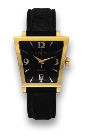 CORUM REF. 82.404.56 TRAPEZE YELLOW GOLD.Corum, Trapeze, Ref. 82.404.56. Made circa 2005..Fine, stylized, curved, water-resistant, 18K yellow gold self-winding wristwatch with date and a 18K yellow gold.Corum buckle. Accompanied by a fitted box and Guaran