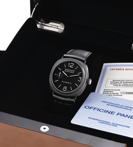 PANERAI REF. OP 6723 PAM 292 BLACK SEAL.CERAMIC.Panerai, Firenze 1860, Radiomir - Black Seal - Ceramic, case.Ref.OP6723, No.M0205/1500. Sold on June 25, 2010..Very fine and unusual, large, cushion-shaped, water-resistant.blackened stainless steel and cera
