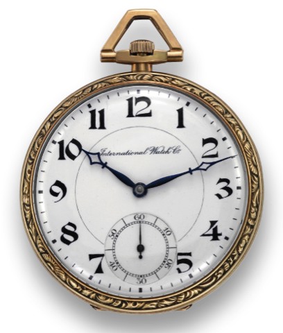 IWC DRESS WATCH, YELLOW GOLD.International Watch Co., Schaffhausen, movement No. 750019.case No. 1948158. Made in the 1930's..Very fine 14K yellow gold keyless dress pocket watch..To be sold without reserve