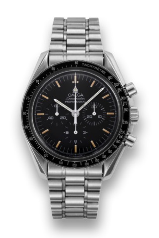 OMEGA REF. 345.0808 SPEEDMASTER.PROFESSIONAL SAPPHIRE EXHIBITION BACK.Omega, Speedmaster Professional, No. 48334250, Ref..345.0808. Made on October 3, 1995..Fine, water-resistant, stainless steel wristwatch with round.button chronograph, registers, tachom