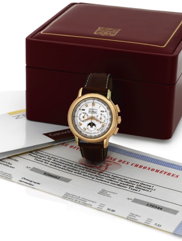 ZENITH EL PRIMERO CHRONOMASTER PINK GOLD.Zenith, El Primero, Chronometre ChronoMaster.Ref. 017.0240. 410. Made circa 2000..Very fine, self-winding, water-resistant, 18K pink gold.wristwatch with square button chronograph, registers.tachometer, moon phases