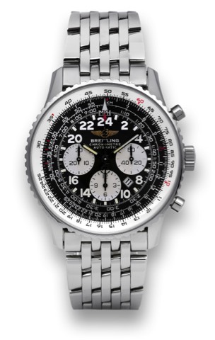 BREITLING COSMONAUTE STAINLESS STEEL.Breitling, Chronometre Automatic, case No. 435910.Ref. A 22322. Made in the 2000's..Fine, self-winding, water-resistant, stainless steel wristwatch.with date, 24-hour dial, round button fly-back chronograph.registers, 