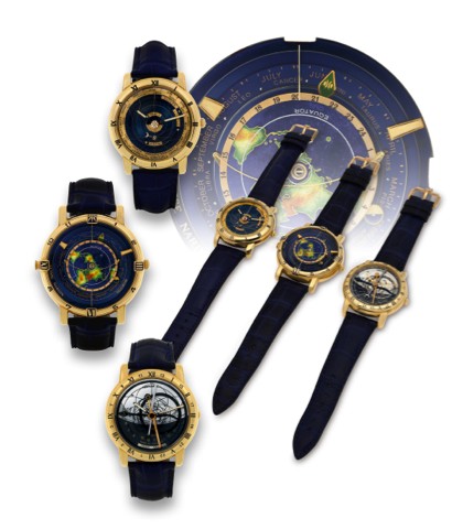 ASTRONOMICAL SET OF THREE WATCHES, NO. 11/20.Ulysse Nardin, Le Locle, set of three 18K pink gold wristwatches. Made in a limited edition.of 20 sets circa 1994..A. Astrolabium Galileo Galilei No. 11/20, Ref. 996-77..Very fine and unusual, astronomic, self-