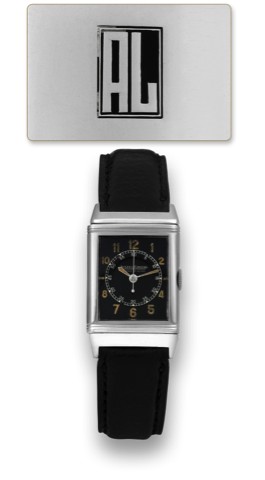 JAEGER LECOULTRE REF. 2201, REVERSO CENTER.SECONDS BLACK DIAL.Jaeger-LeCoultre, Reverso, case No. 58515, Ref. 2201..Made in the 1940s..Fine and rare, center-seconds, rectangular, reversible.stainless steel Staybrite wristwatch.