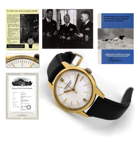 JAEGER-LECOULTRE GEOPHYSIC, YELLOW GOLD.Jaeger-LeCoultre, Geophysic, Chronometre, movement No. 1331481, case No. 747388..Ref. E168. Made in only 30 examples in 1958..Very fine and extremely rare, water-resistant, anti-magnetic to 600 Gauss, indirect cente