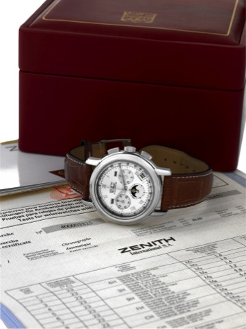 ZENITH EL PRIMERO CHRONOMASTER, STEEL.Zenith, El Primero, Chronometre, movement No. 176457.Ref. 01.0240. 410..Made in the late 1990's. Very fine, self-winding, waterresistant.stainless steel wristwatch with square button.chronograph, registers, tachometer