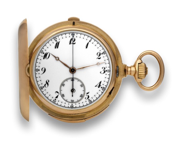 MONS B. POITEVIN & V. LEJEUNE MINUTE REPEATING & CHRONOGRAPH.Mons B. Poitevin & V. Lejeune, L. Gironde Succr., 22 Rue Vivienne, Paris, No. 58856.case No. 43471. Made circa 1890..Very fine, 18K pink gold, minute-repeating, hunting cased, keyless pocket wat