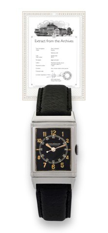 JAEGER LECOULTRE REF. 2201, REVERSO CENTER SECONDS BLACK DIAL.Jaeger-LeCoultre, Reverso, movement No. 116451, case No. 58515, Ref. 2201..Made in 1939..Fine and rare, indirect center-seconds, rectangular, reversible, stainless steel.Staybrite wristwatch. A