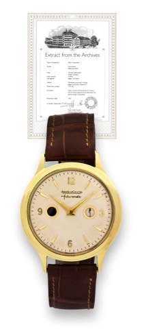 JAEGER-LECOULTRE REF. E502, YELLOW GOLD FUTUREMATIC.Jaeger-LeCoultre, Futurematic, movement No. 1216126, case No. 727842, Ref..E502. Made in 1957..Fine, self-winding, water-resistant, 18K yellow gold wristwatch with power reserve.indication. Accompanied b