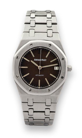 AUDEMARS PIGUET, REF..14100ST. ROYAL OAK.TROPICAL DIAL, STEEL.Audemars Piguet, Royal Oak.Automatic, No. 2958, Ref. 14100ST..Made circa 1982..Fine, octagonal, tonneau-shaped, selfwinding.water resistant, stainless steel.wristwatch with date and a stainless