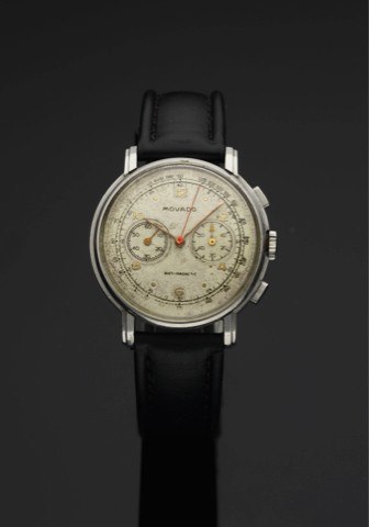 MOVADO REF. 19033 CHRONOGRAPH STEEL.Movado, Chronograph, Antimagnetic, case No. 104158.Ref. 19033. Made in the 1940s..Fine, stainless steel wristwatch with square button.chronograph, registers and tachometer..To be sold without reserve
