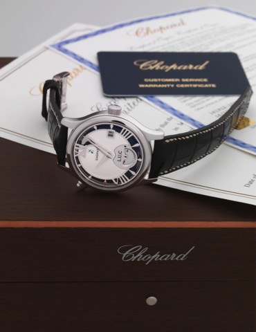 CHOPARD REF. 16/1912 L.U.C. STRIKE ONE WHITE GOLD.Chopard, Strike One, Limited Edition, No. 28/100, movement No. 104528, Ref. 16/1912. Made in a limited edition of 100 pieces in.2011..Very fine and unusual, self-winding, water-resistant, 18K white gold ch