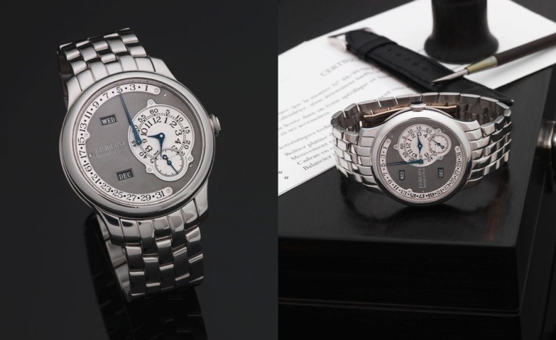 F. P. JOURNE OCTA CALENDAR ON BRACELET NO. 88 PLATINUM.F. P. Journe, Invenit et Fecit, Octa Calendar, No. 88 / 99 04Q. Made circa 2003..Very fine and rare, self-winding, platinum annual calendar chronometer wristwatch with retrograde date, large day of th