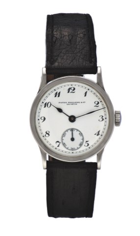 PATEK PHILIPPE, ENAMEL DIAL, STEEL.Patek Philippe & Cie, Genève, Calatrava, No. 819418.case No. 609619. Movement made in 1929, cased in.1932, sold in Nov. 1933. Very fine and extremely rare.stainless steel Staybrite wristwatch with enamel dial.