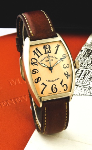 FRANCK MULLER CINTRÉE CURVEX.CASABLANCA WHITE GOLD.Franck Muller, Genève, Casablanca Master of.Complications No.10. Made in the1990’S..Fine, curved tonneau-shaped, center seconds.self-winding, water-resistant, 18K white gold.wristwatch with an 18K white g