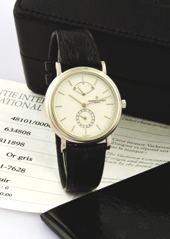 VACHERON & CONSTANTIN REF. 48101.WHITE GOLD AUTOMATIC POWER RESERVE.Vacheron & Constantin, Genève,  Automatic - Power.Reserve, movement No. 811898, case No. 634808.Ref. 48101. Made in the 1990’s..Very fine, self-winding, 18K white gold wristwatch.with dat