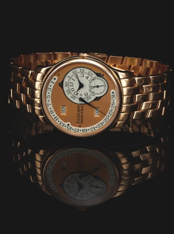 F. P. JOURNE OCTA CALENDAR ON BRACELET 252 PINK GOLD.F. P. Journe, Invenit et Fecit, Octa Calendar, No. 252 Q..Made circa 2005..Very fine and rare, self-winding, 18K pink gold annual.calendar chronometer wristwatch with retrograde.date, large day of the w