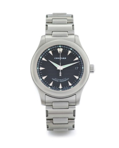 HOPARD, LUC SPORT Chopard,Automatic, Certified Chronometer, No. 1020, movement No. 4002755, case No. 753945, Ref. 8200. Made in the 2000s. Fine, water-resistant, center seconds, self-winding, stainless steel wristwatch with date and a stainless steel Chop