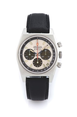 Zenith El Primero Sp 1301.Zenith, Chronograph, automatic, el primero.case no. 904D256, ref. sp 1301. Made in the early 1970s..Fine and rare, tonneau shaped, self-winding, water-resistant stainless.steel wristwatch with round button chronograph, registers 