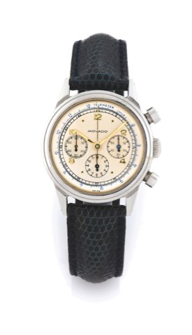 MOVADO REF. 19038, CHRONOGRAPH, STEEL.Movado, Chronograph, case No. A102925, Ref. 19038. Made in the 1940s..Fine, water-resistant, stainless steel wristwatch with round button chronograph.registers and telemeter.