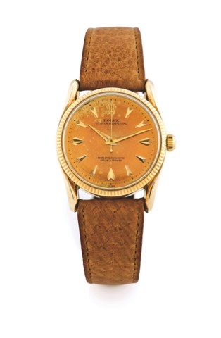 Rolex Ref 1011 So Called Bombay Yellow Gold.Rolex, Oyster Perpetual, Superlative Chronometer, Officially.Certified, Case No.601063, Ref. 1011. Made in the 1960’s..Fine and rare, center-seconds, self-winding, 14K yellow gold.wristwatch.