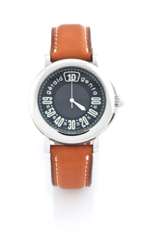 Gerald Genta Retro Sport.Gérald Genta, Retro Sport, case No. 98782, Ref. Rsp. X. 10. made in the 2000s..Fine, jump hour, center-seconds, self-winding, water-resistant, stainless steel wristwatch.with retrograde minutes and a stainless steel gérald genta b