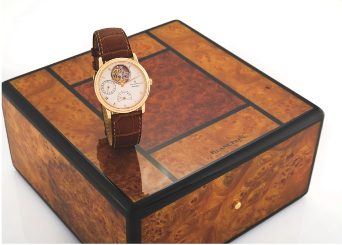 Blancpain Pink Gold Tourbillon.Blancpain, Pink Gold Masterpiece Collection, No. 1- The.Tourbillon..Very fine and extremely rare, thin, 18K pink gold.wristwatch with visible one-minute tourbillon regulator.8-day power-reserve indicator, date and an 18K pin