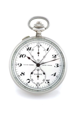 Ulysse Nardin Split-Seconds Chronometer Steel Pocket Watch.Ulysse Nardin, Locle, Suisse, Chronometer, movement No. 200925.case no.652702. Made in.Fine and rare, large steel keyless pocket watch with split-seconds chronograph.